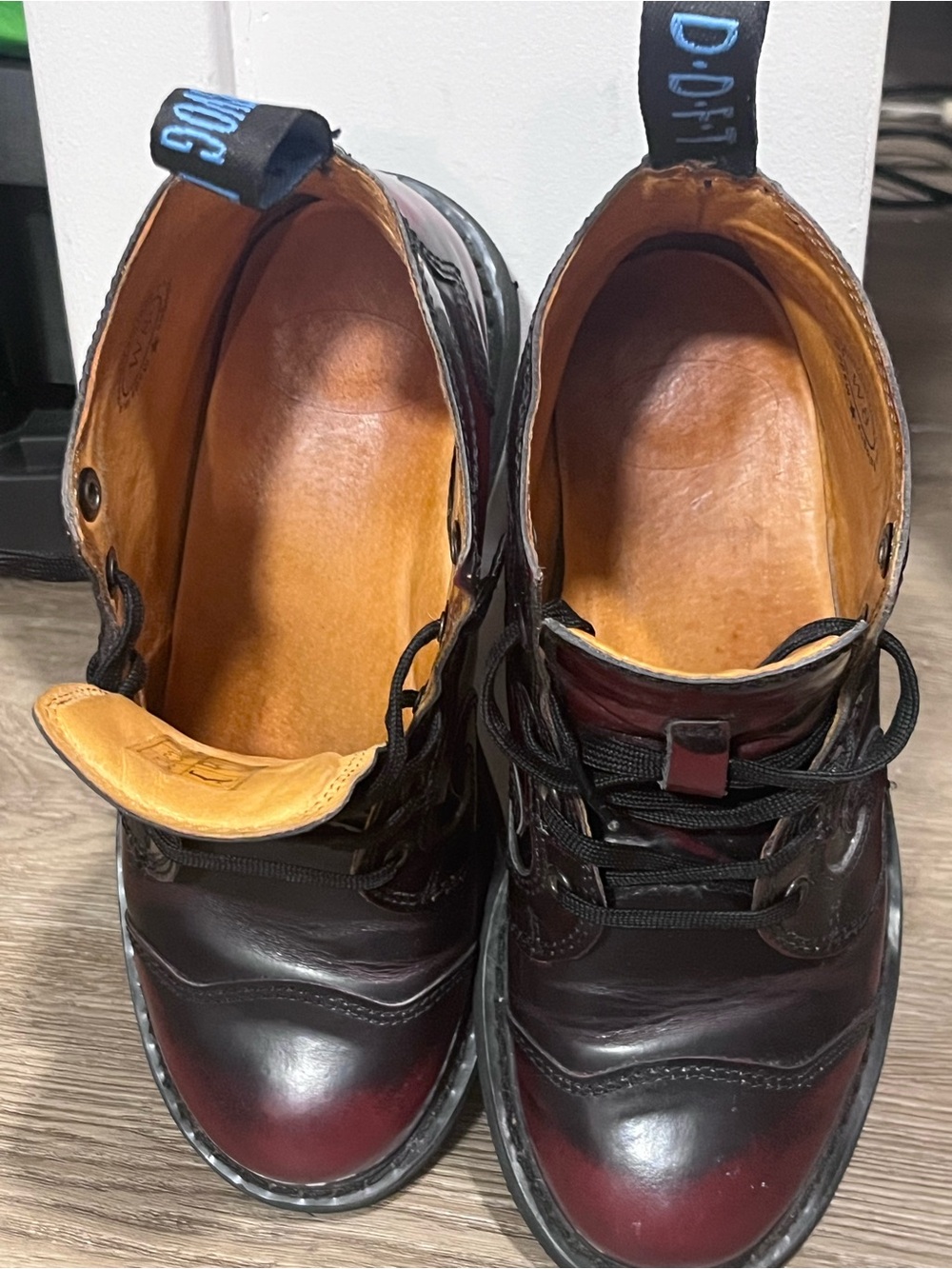 John Fluevog Burgundy Black Leather Combat Boots Size W8 (UR Powerful) - Picture 10 of 10